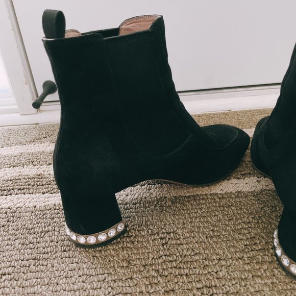 SUDED LEATHER MIUMIU BOOTS, WITH CRYSTAL - Picture 7 of 8